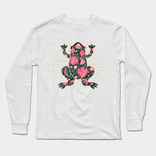 Vintage floral frog silhouette - pink and black Long Sleeve T-Shirt